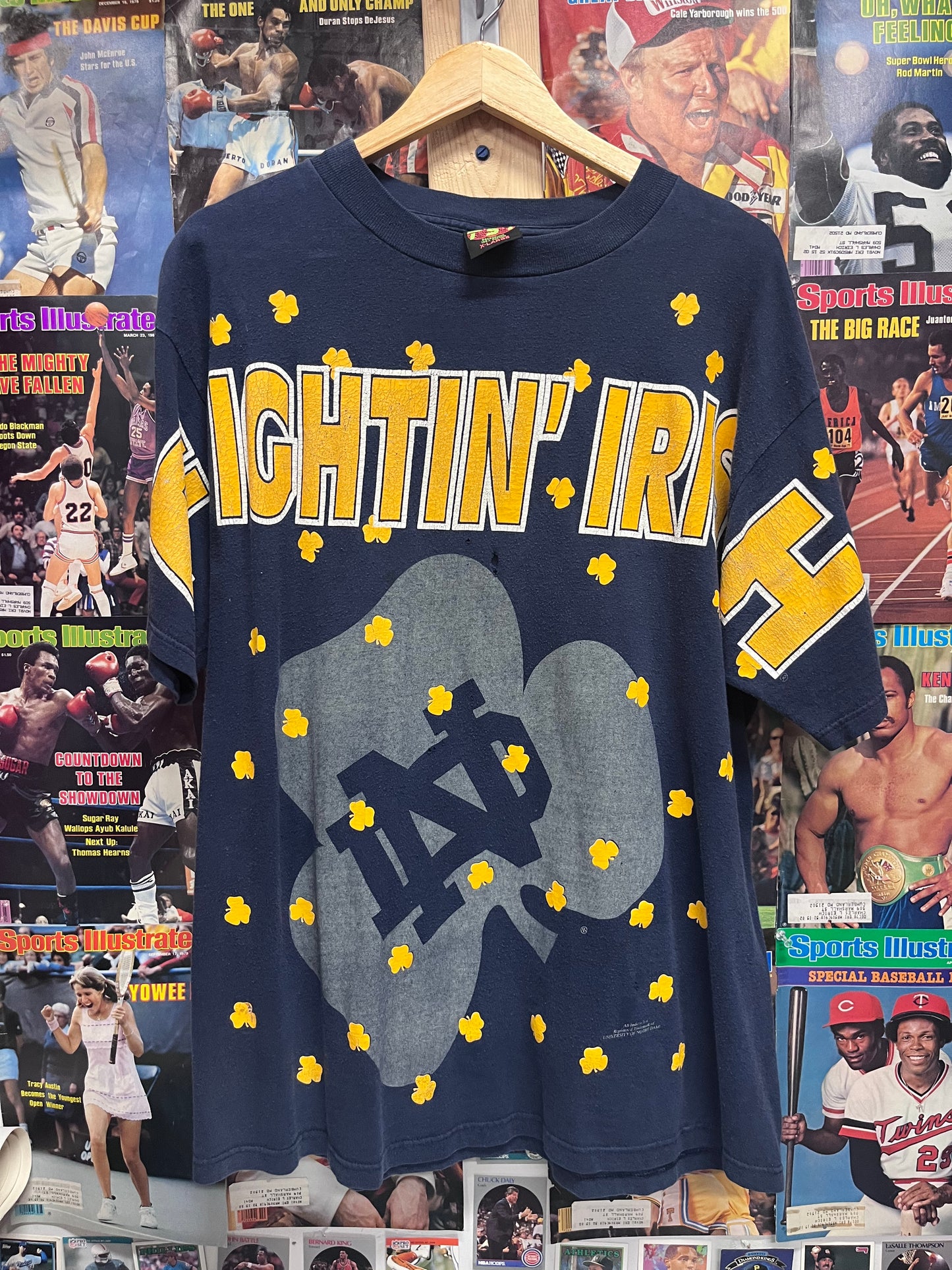 Vintage 90s Notre Dame Fighting Irish all over print tee