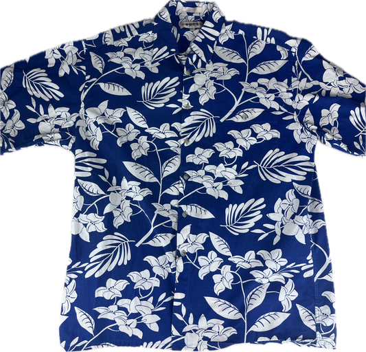 Vintage 80s Hawaiian Floral Button up ‘blue/white’